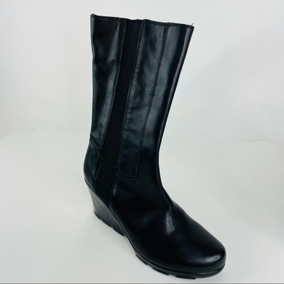 JOHNSTON & MURPHY Black Leather Pull On Calf Boots - Picture 3 of 10